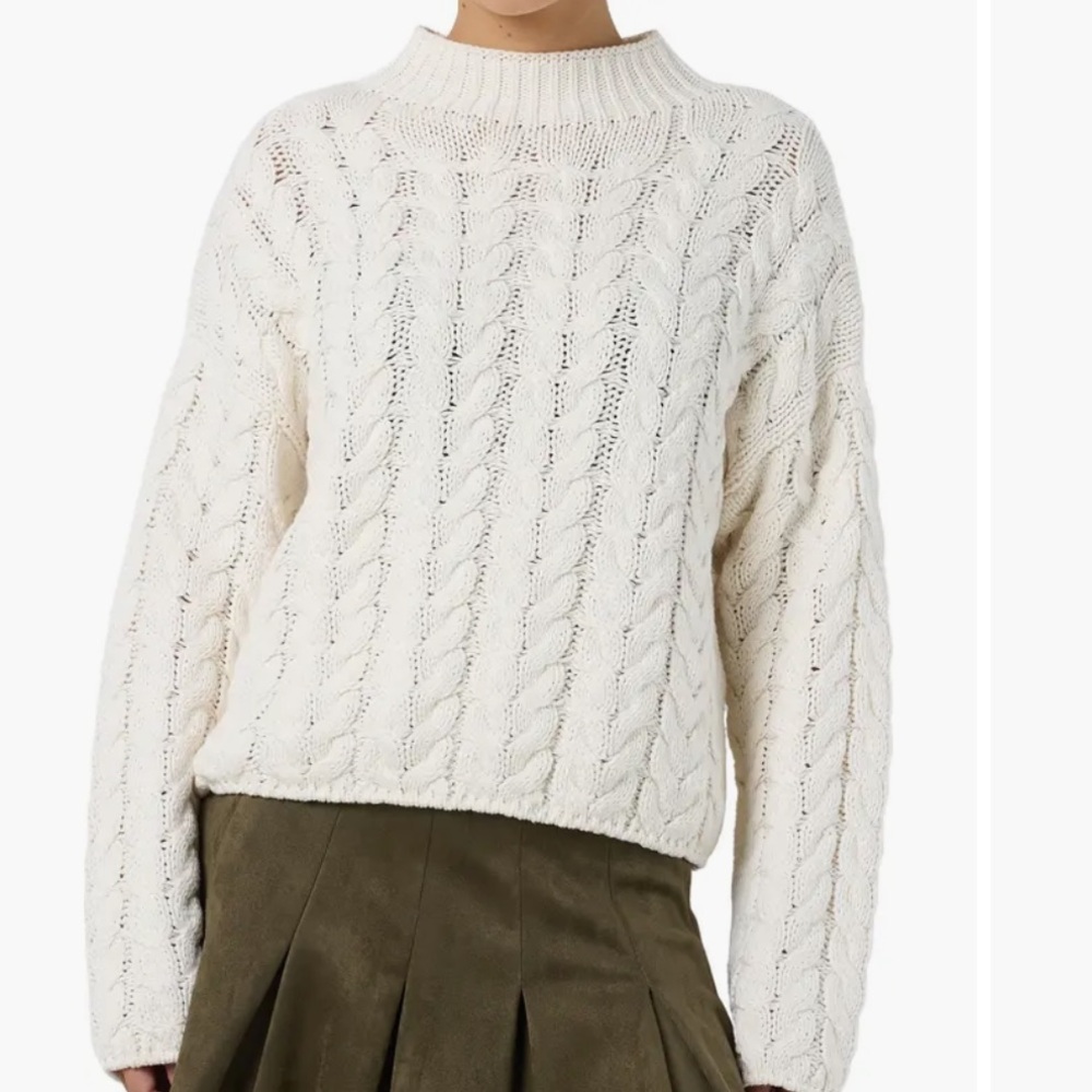 NWT Haysa Mock Neck Cotton Blend Cable Sweater